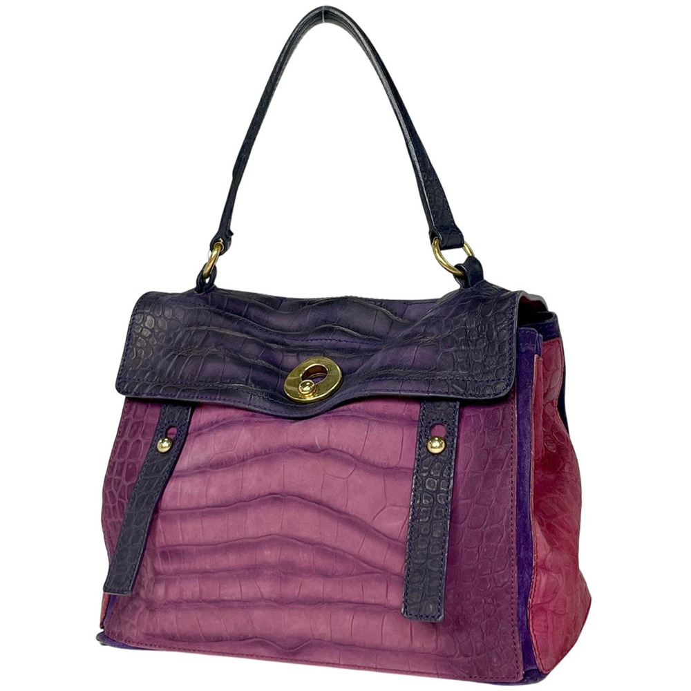 Saint Laurent Yves Muse Two Handbag Embossed Leather Hobo Purple